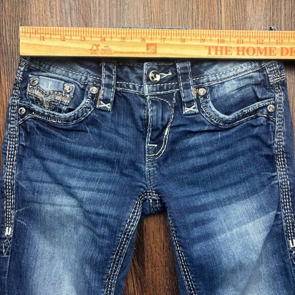 Rock Revival Henna Skinny Jeans Rhinestones Distressed Dark Wash Women’s Size 25 - Picture 8 of 12